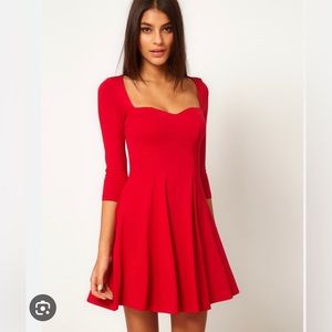 ASOS Skater Dress Red Sweetheart Neckline Size 8